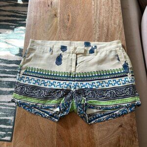 Amanda Uprichard Cream Paisley Greek Key FATE shorts Blue/Green S